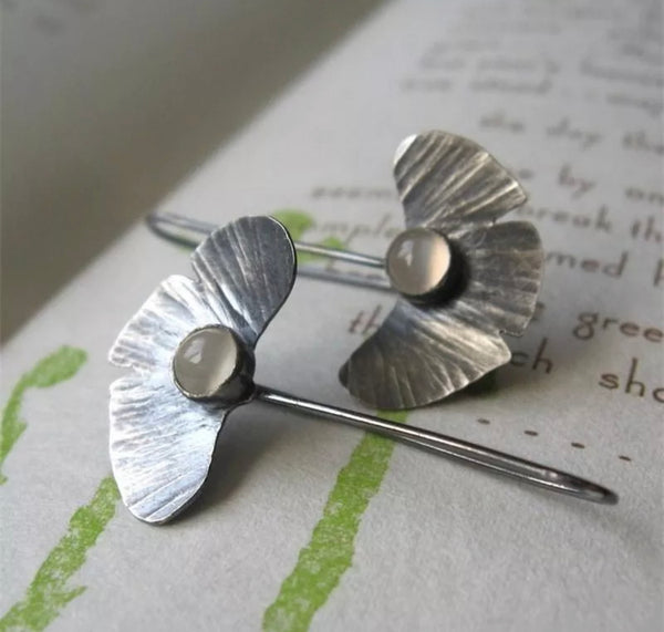Trendy Exquisite Inlaid Moonstone Lotus Leaf Stud Earrings