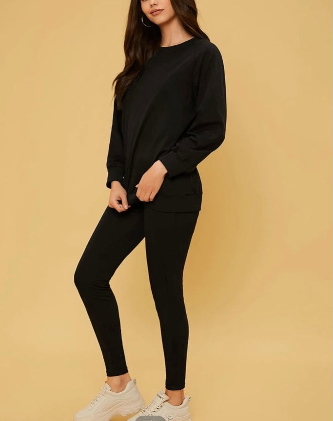 PETITE Solid Crew Neck Pullover & Leggings Setress