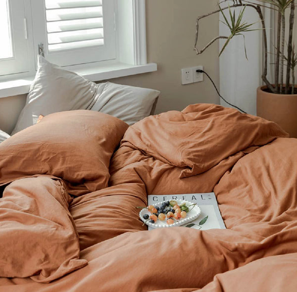 Solid pumpkin color Jersey Knit Cotton Duvet Cover Set