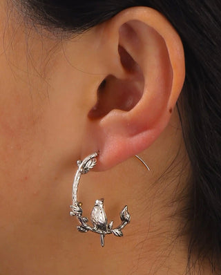 Bird decor cuff hoop earrings