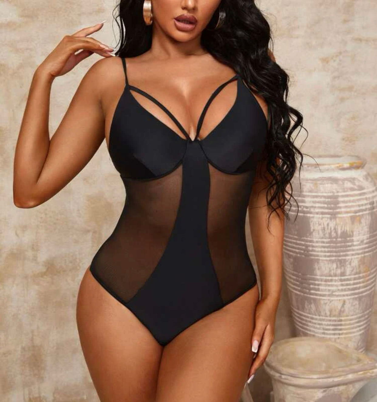 Mesh panel push up one piece swimsuit