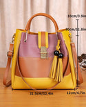 Color block tassel & bead decor top handle bag