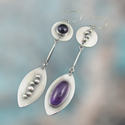 Beautiful purple asymmetric decor dangle earrings