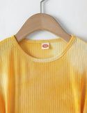 Toddler Girls Tie Dye Rib Knit Belted Ruffle Hem Dress