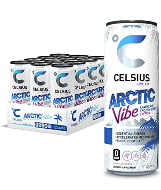 CELSIUS Essential Energy Drink 12 Fl Oz, Arctic Vibe Sparkling Frozen Berry Edition (Pack of 12)
