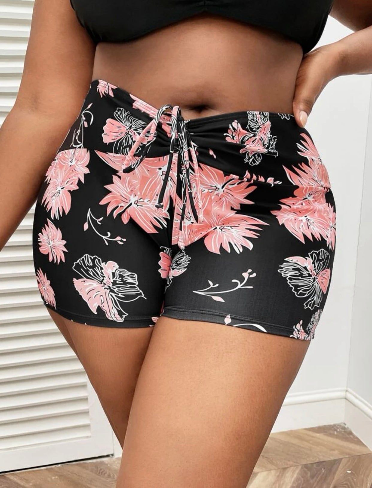 Floral print tie front bikini bottom