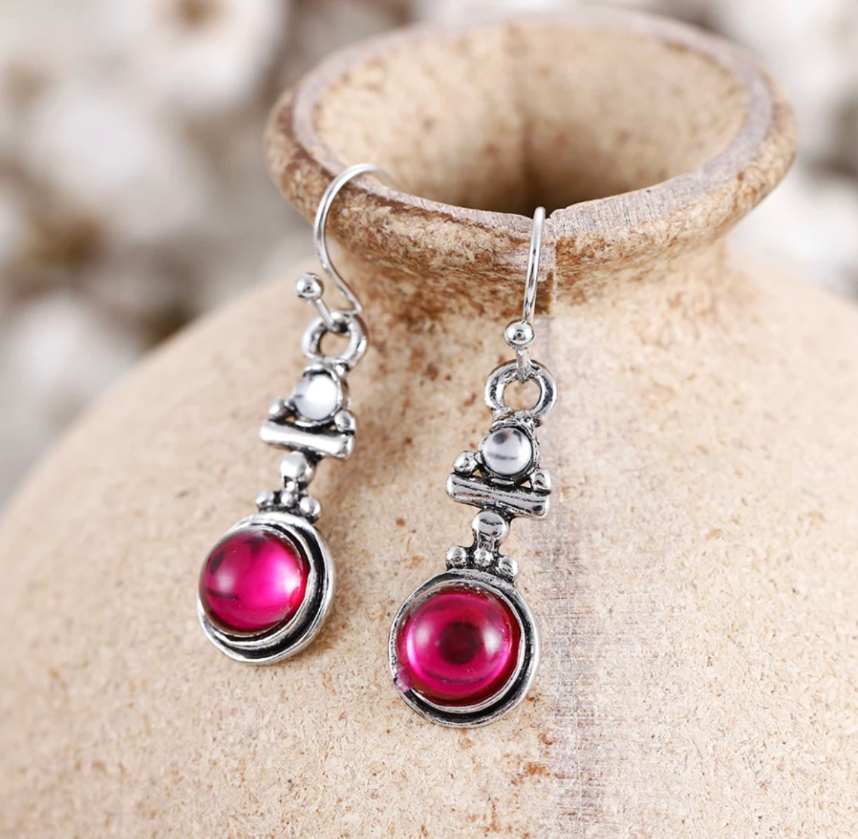 Vintage Moonstone Pink Stone Earrings