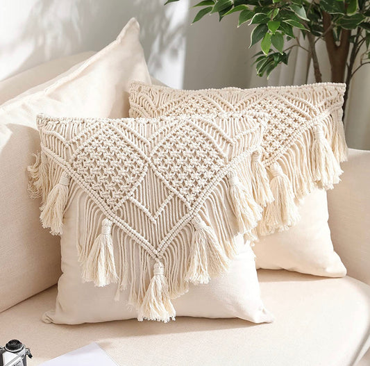 Throw Pillow Covers, Macrame Cushion Case, Woven Boho Cushion Cover