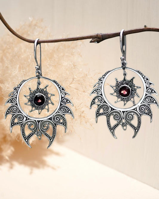 Vintage inspired Hollow Circle Metal  Spiral Rhinestone dangle earrings