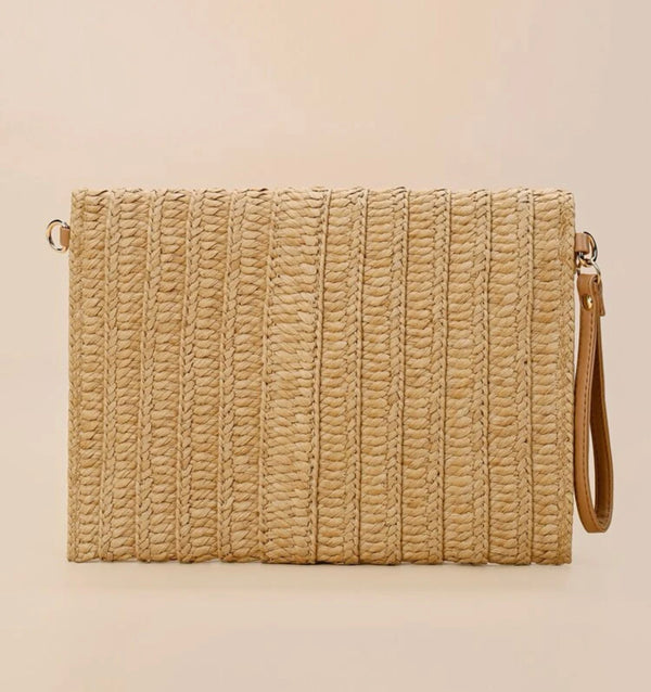 Tassel decor flap straw bag