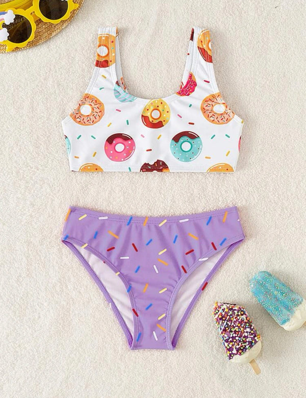 Toddler girls donut print bikini swimsuit