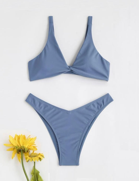Girls Plain Twist Bikini Swimsuit