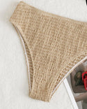 Solid smocked frill trim bikini swimsuit