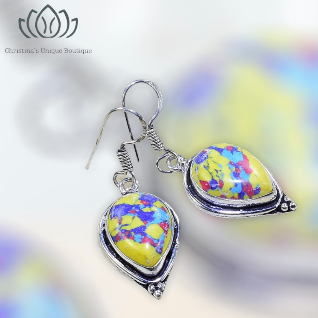 Colorful yellow turquoise decor dangle earrings - Christina’s unique boutique LLC