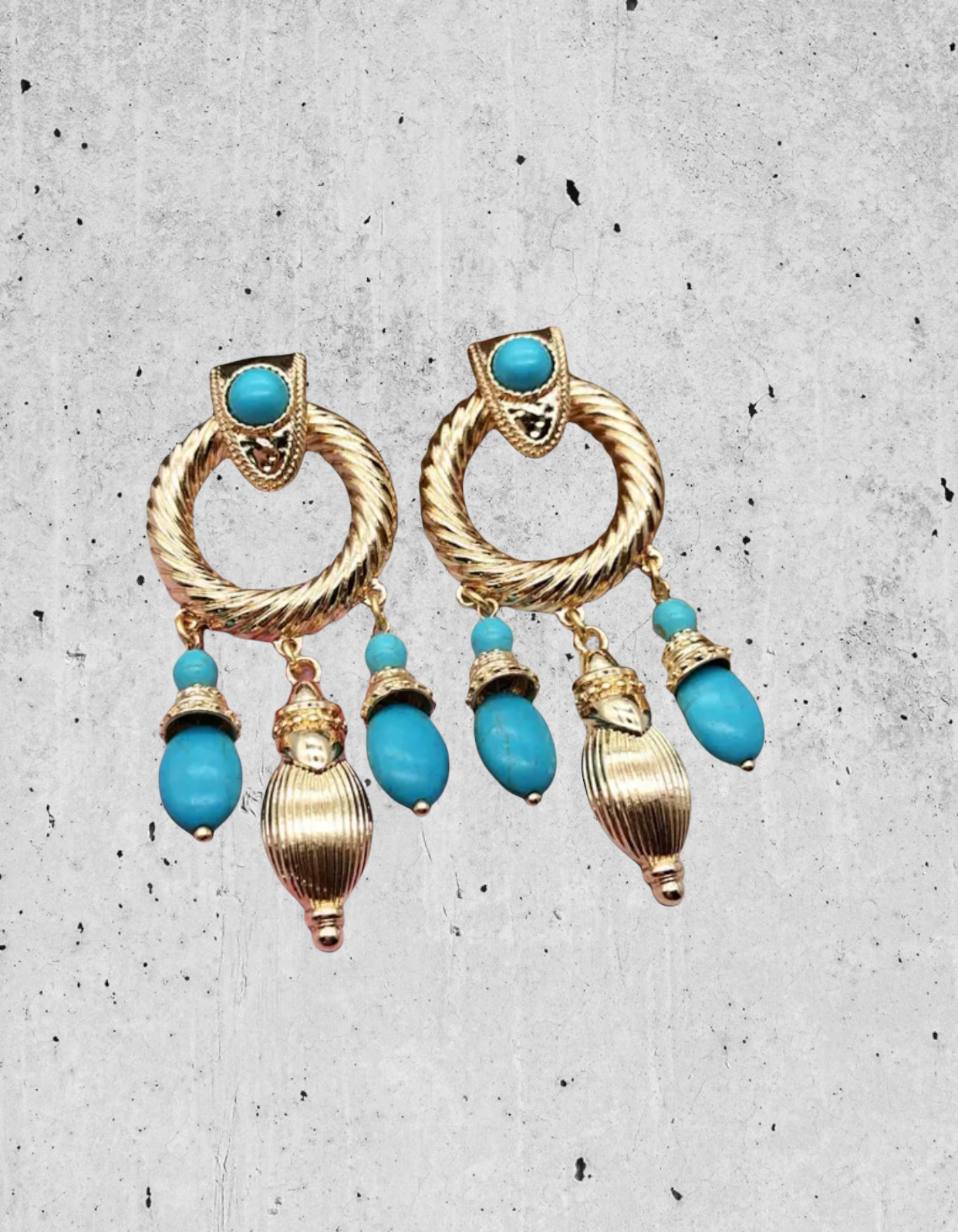 Gold coated turquoise decor drop earrings