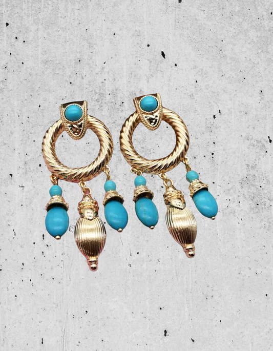 Gold coated turquoise decor drop earrings