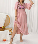 Curve & plus floral embroidered butterfly sleeve shirred waist dress