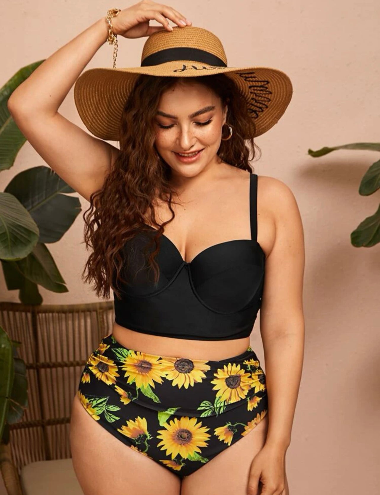 Plus Floral Push Up High Waisted Bikini Swimsuit