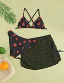 Teen Girls 3pack Strawberry Print Drawstring Bikini Swimsuit