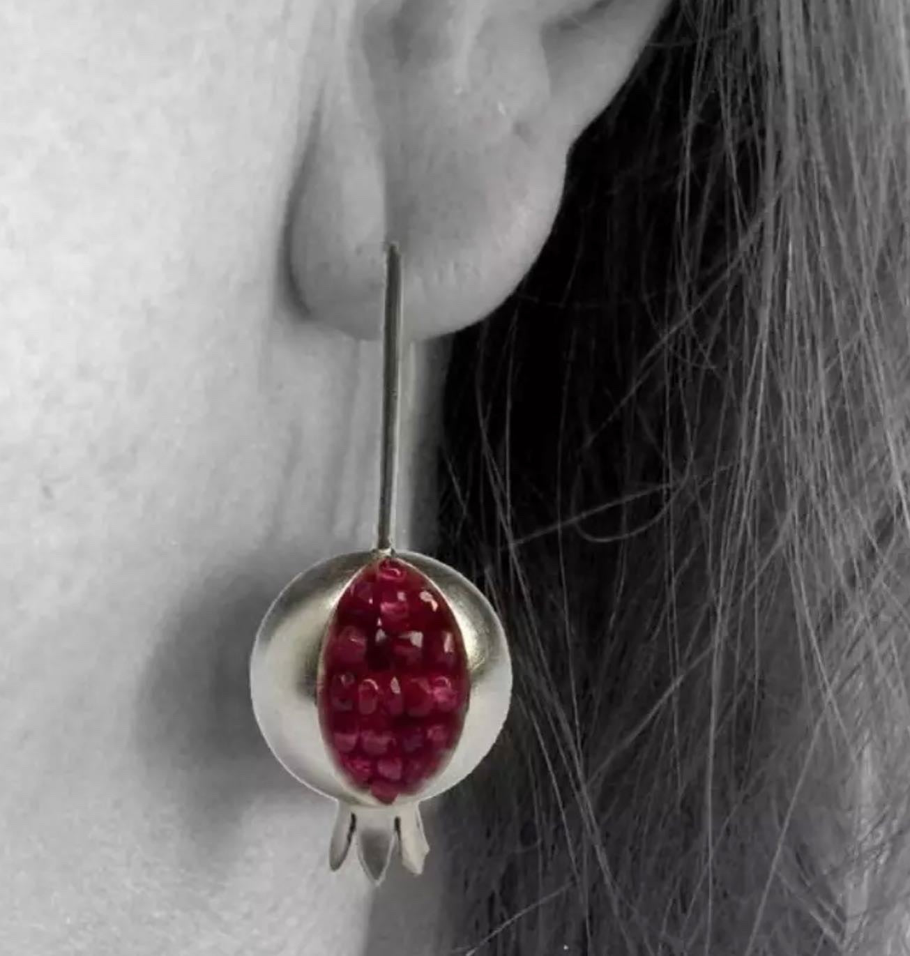 Gold or silver pomegranate drop earrings