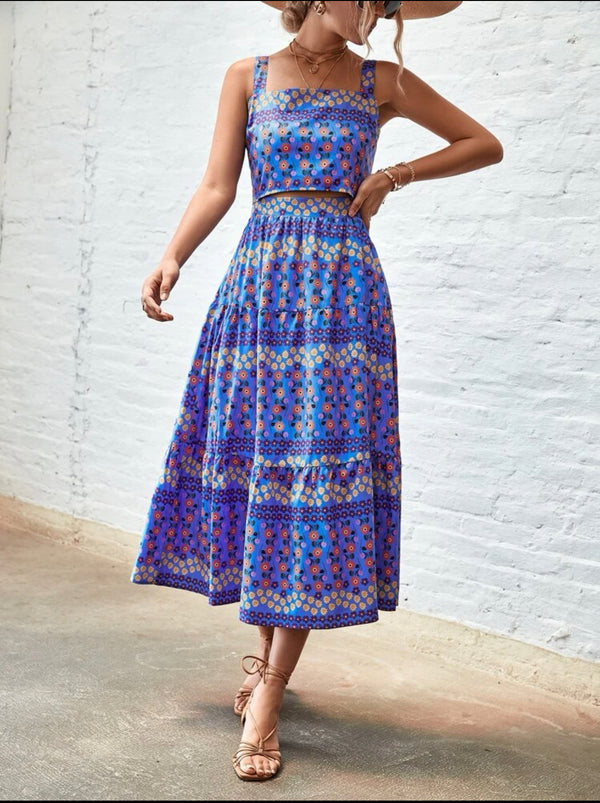 Random ditsy floral cut out ruffle hem dress