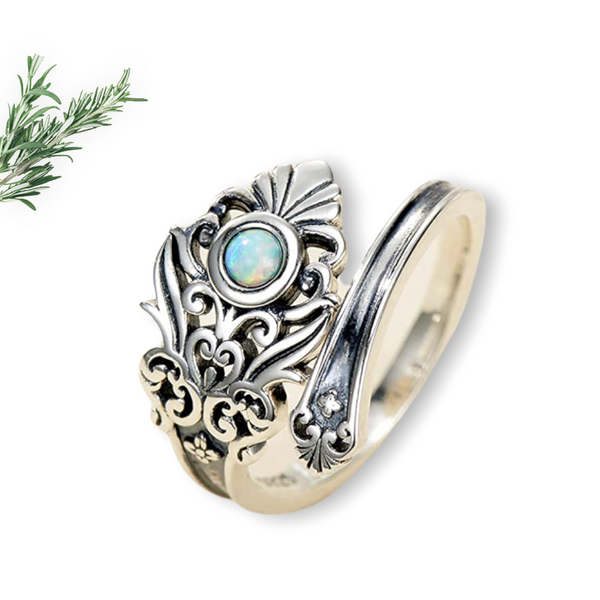 Sterling Silver Opal Spoon Ring - S925 Victorian Vintage Flower white Opal spoon ring. Adjustable in size.
