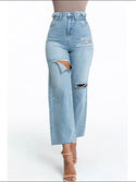 High waisted ripped detail palazzo jeans