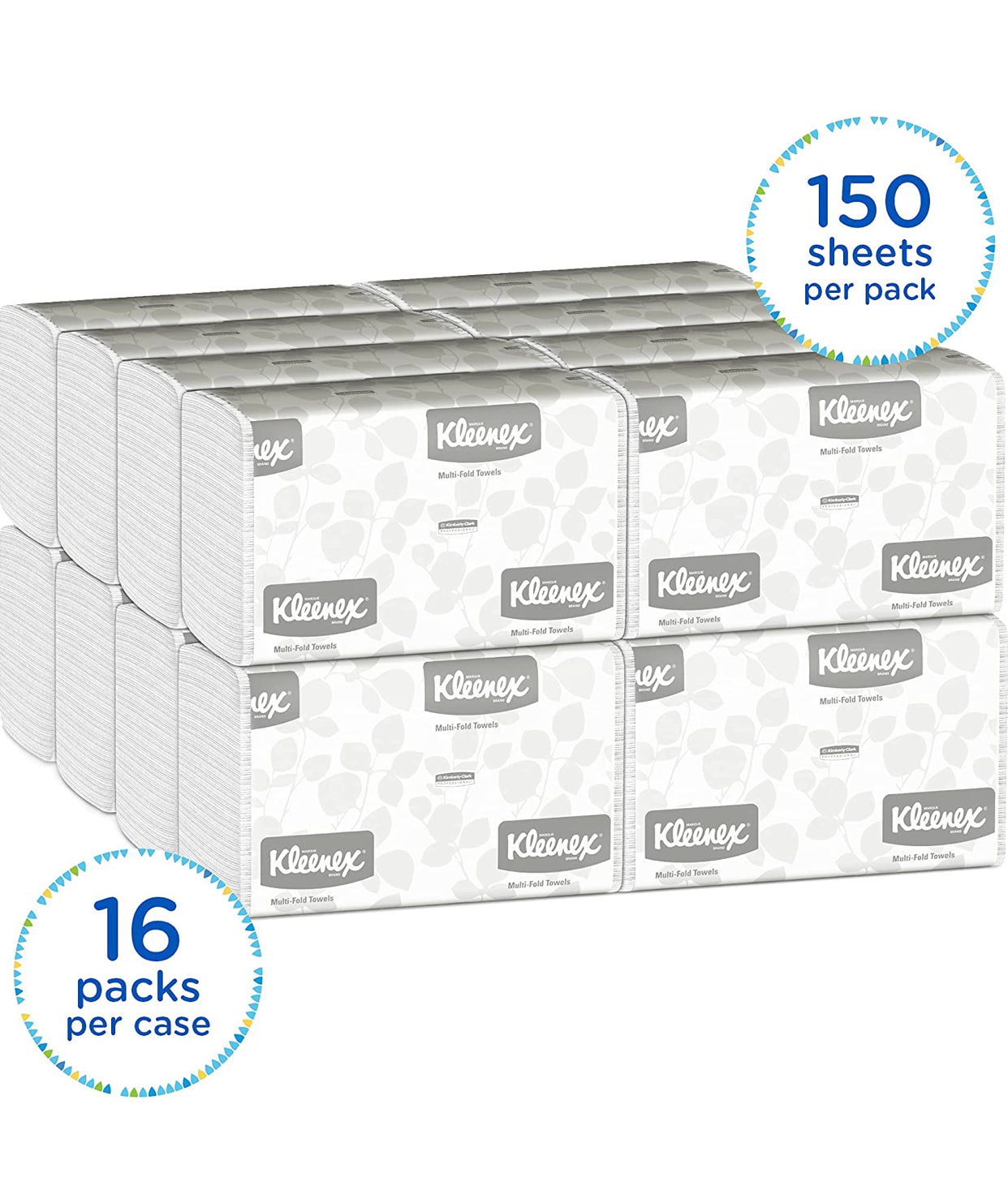 Kleenex Multifold Paper Towels (01890), White, 16 Packs / Case, 150 Tri Fold Paper Towels / Pack, 2,400 Towels / Case