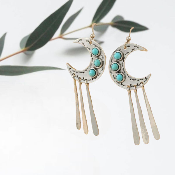 Turquoise inspired moon decor drop earrings