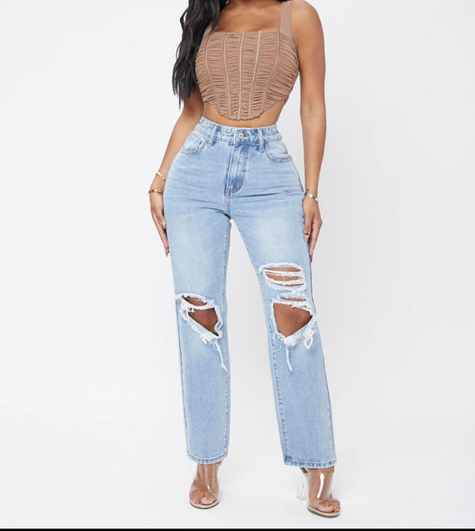 High waisted ripped jeans