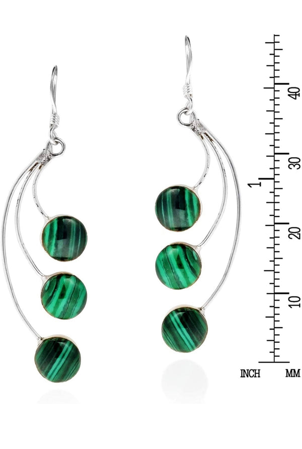 Dandelion Floating Green Malachite .925 Sterling Silver Dangle Earrings