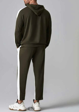 Extended sizes men contrast sideseam hoodie and sweat pants set