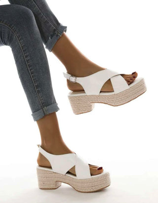 Buckle decor espadrille sling back wedge sandals