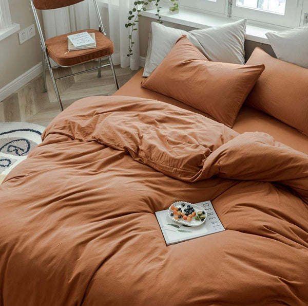 Solid pumpkin color Jersey Knit Cotton Duvet Cover Set