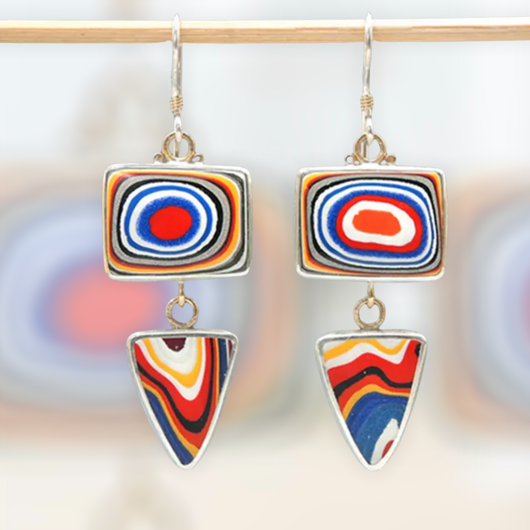 Latest Irregular Red Blue Whirl Pattern Drop Earrings