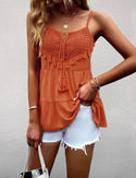 Burnt orange tassel trim contrast lace peplum cami top