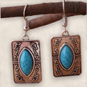 Composite turquoise engraved geometric dangle earrings