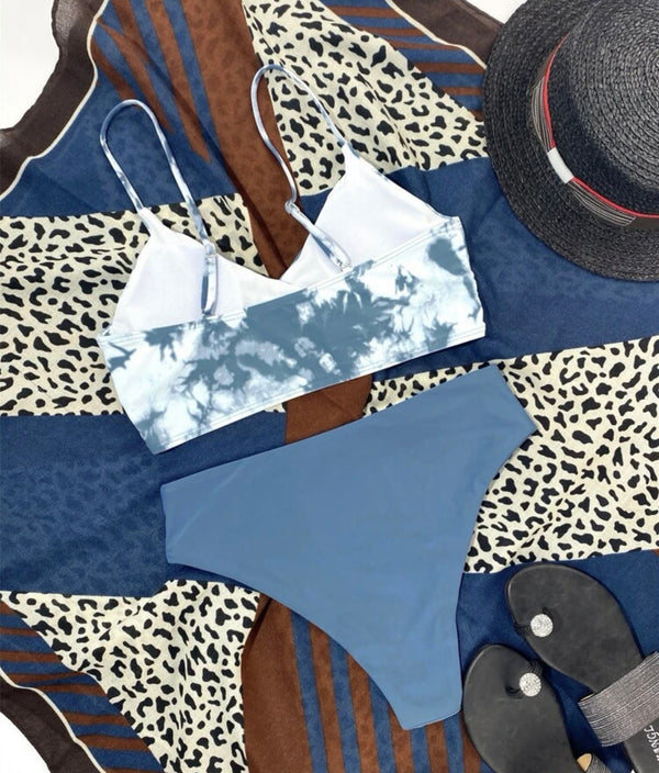 Tie dye high waisted bikini swimsuit