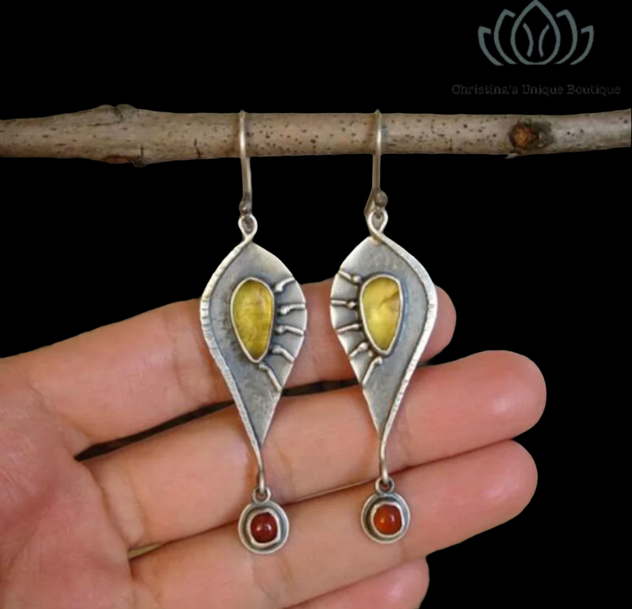 Lovely retro style yellow and red rhinestone decor dangle earrings - Christina’s unique boutique LLC
