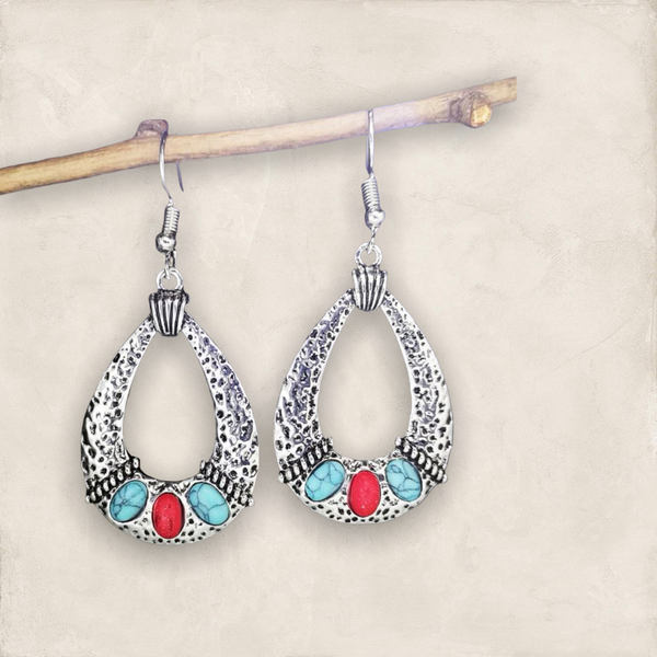 Blue and red water drop dangle earrings