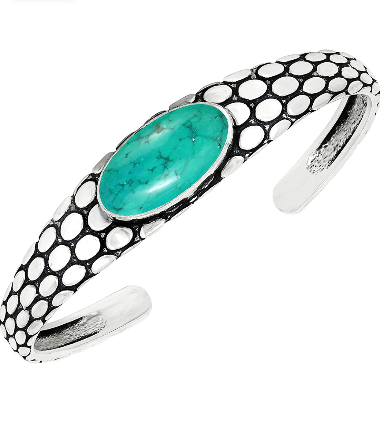 Natural turquoise Cuff Bangle Jewelry for Women 10x20mm Oval Shape 925 Silver Overlay Handmade Cuff Bangle