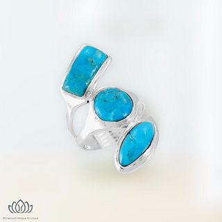 Turquoise Ring Sterling Silver 925 Genuine Gemstones Size 6 to 11