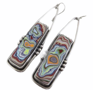 Retro oblong fordite geometric colorful glazed marble dangle earrings. - Christina’s unique boutique LLC
