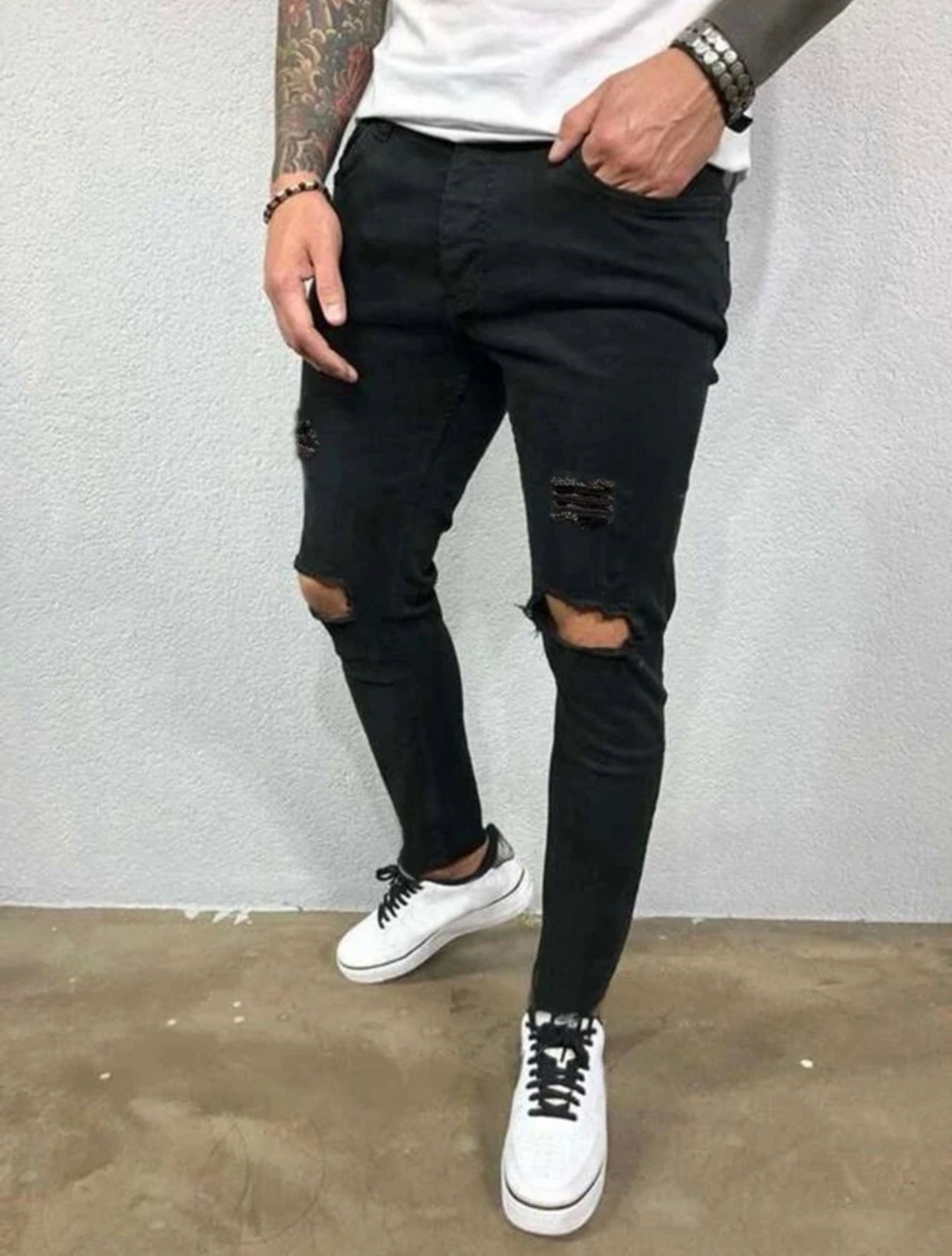 Guys solid ripped skinny jeans