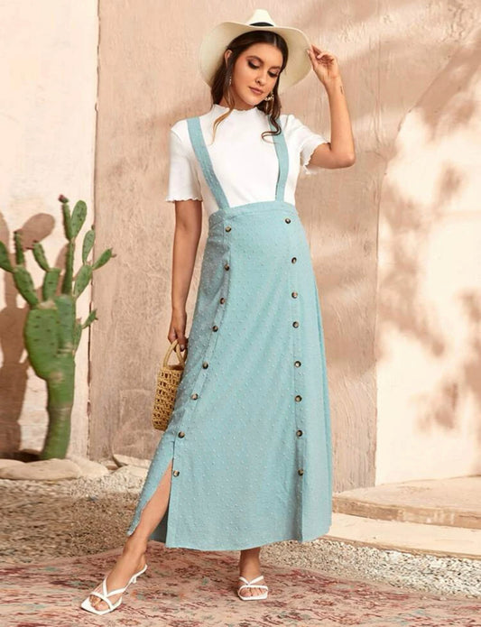 Maternity Swiss dot double breasted pinafore skirt/dress