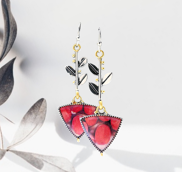 Stunning triangular branchlike decor dangle earrings