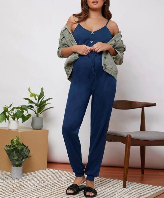 Maternity buttoned front knot waist jumpsuit