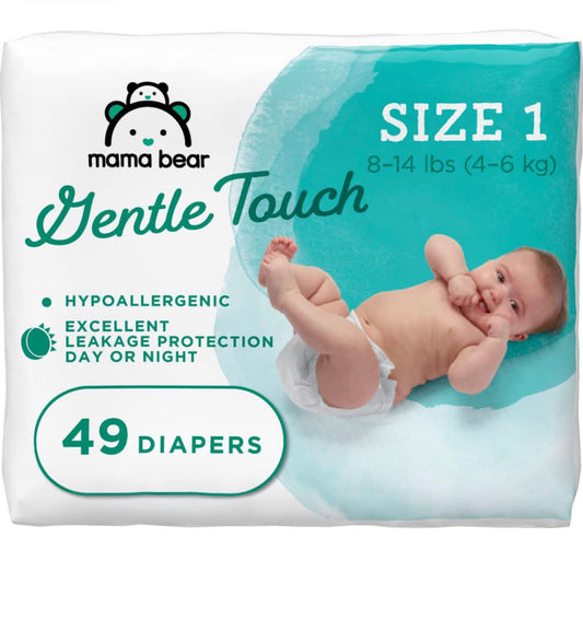 Mama Bear Gentle Touch Diapers, Hypoallergenic, Sizes 1-7. 49 Count