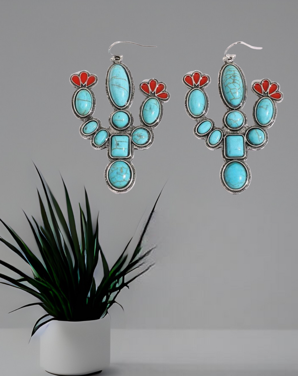 Turquoise cactus drop earrings