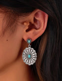 Textured flower decor drop earrings